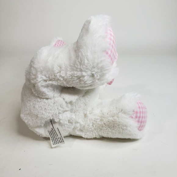 New Concepts Plush White Easter Bunny Rabbit Pink Gingham Flower Clean - Picture 6 of 10